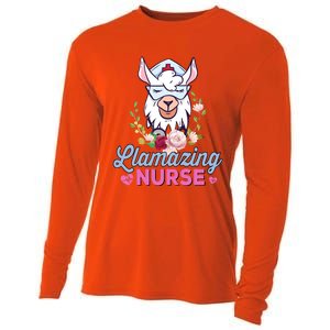 Llamazing Nurse Cute Llama Cosplay Nurse Flower Gift Gift Cooling Performance Long Sleeve Crew