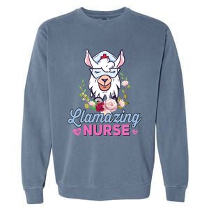 Llamazing Nurse Cute Llama Cosplay Nurse Flower Gift Gift Garment-Dyed Sweatshirt