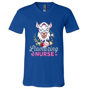 Llamazing Nurse Cute Llama Cosplay Nurse Flower Gift Gift V-Neck T-Shirt