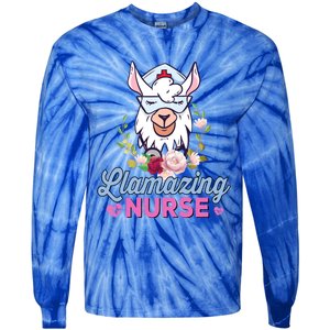 Llamazing Nurse Cute Llama Cosplay Nurse Flower Gift Gift Tie-Dye Long Sleeve Shirt