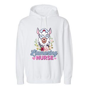 Llamazing Nurse Cute Llama Cosplay Nurse Flower Gift Gift Garment-Dyed Fleece Hoodie