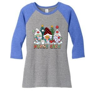 Leopard Nurse Christmas Gnomes Cute Xmas Scrub Nurses Cute Gift Women's Tri-Blend 3/4-Sleeve Raglan Shirt