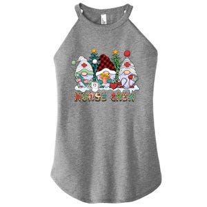 Leopard Nurse Christmas Gnomes Cute Xmas Scrub Nurses Cute Gift Women's Perfect Tri Rocker Tank