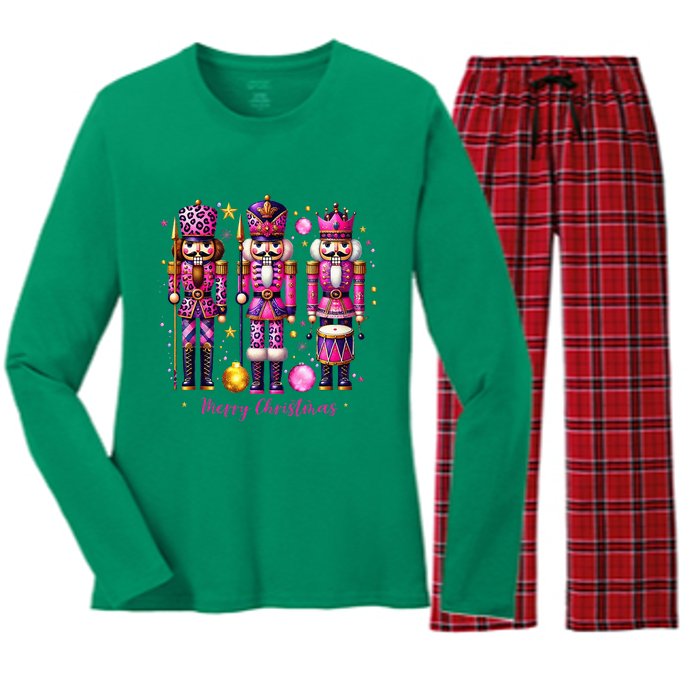 Leopard Nutcracker Christmas 2024 Xmas Pajamas Matching Women's Long Sleeve Flannel Pajama Set 