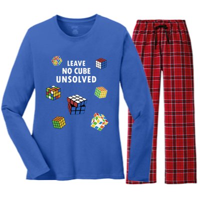 Leave No Cube Unsolved Speedsolving Speedcubing Speed Cuber Great Gift Women's Long Sleeve Flannel Pajama Set 