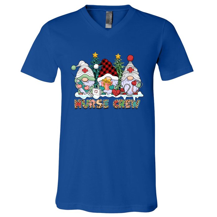 Leopard Nurse Christmas Gnomes Cute Xmas Scrub Nurses Gift V-Neck T-Shirt