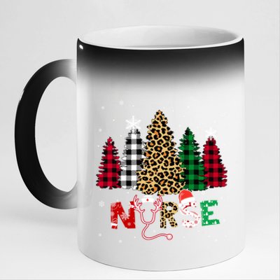 Leopard Nurse Christmas Tree Stethoscope Rn Scrub Nursing Meaningful Gift 11oz Black Color Changing Mug