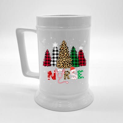 Leopard Nurse Christmas Tree Stethoscope Rn Scrub Nursing Meaningful Gift Beer Stein