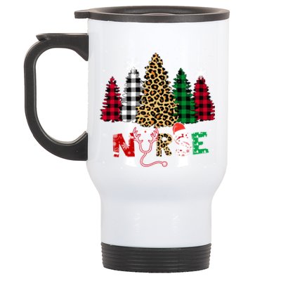 Leopard Nurse Christmas Tree Stethoscope Rn Scrub Nursing Meaningful Gift Stainless Steel Travel Mug