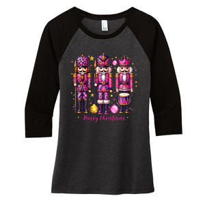 Leopard Nutcracker Christmas 2024 Xmas Pajamas Matching Women's Tri-Blend 3/4-Sleeve Raglan Shirt