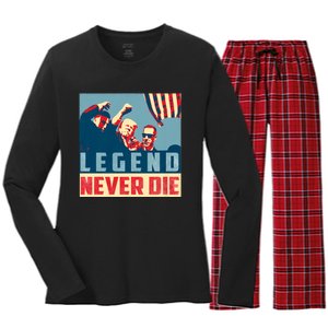 Legend Never Die Trump 2024 President Support Vote For Trump Women's Long Sleeve Flannel Pajama Set 