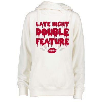 Late Night Double Feature Rock Musical Horror Show Womens Funnel Neck Pullover Hood