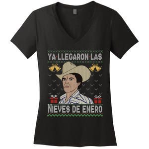 Las Nieves De Enero El Rey Del Corrido Mexican Christmas Women's V-Neck T-Shirt