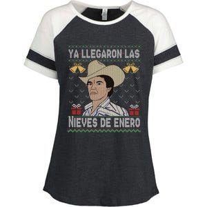 Las Nieves De Enero El Rey Del Corrido Mexican Christmas Enza Ladies Jersey Colorblock Tee