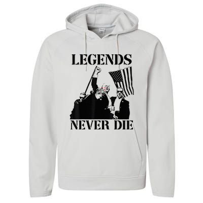 Legends Never Die Trump 2024 Pennsylvania Rally Patriot Performance Fleece Hoodie