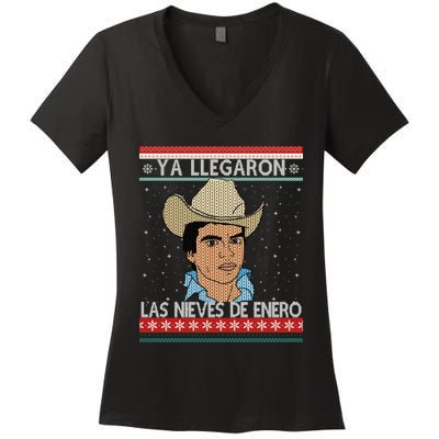 Las Nieves De Enero El Rey Del Corrido Mexican Christmas Women's V-Neck T-Shirt