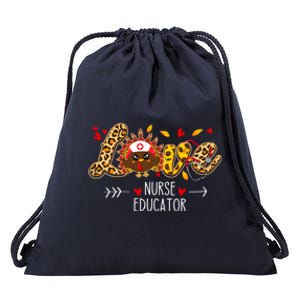 Love Nurse Educator Leopard Sunflower Thanksgiving Turkey Gift Drawstring Bag