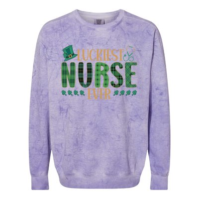 Luckiest Nurse Ever Shamrock Plaid St Patrick's Day Nurse Gift Colorblast Crewneck Sweatshirt