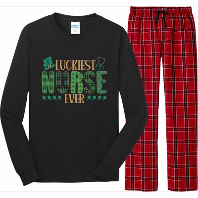 Luckiest Nurse Ever Shamrock Plaid St Patrick's Day Nurse Gift Long Sleeve Pajama Set