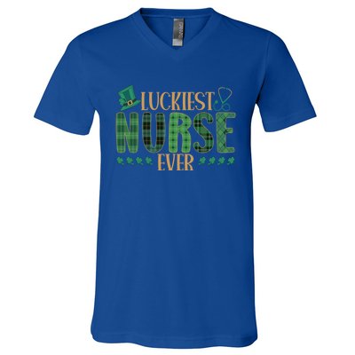 Luckiest Nurse Ever Shamrock Plaid St Patrick's Day Nurse Gift V-Neck T-Shirt