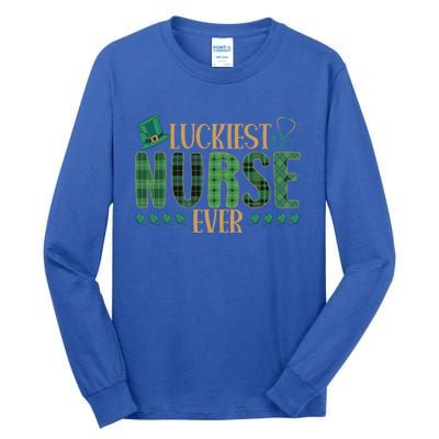 Luckiest Nurse Ever Shamrock Plaid St Patrick's Day Nurse Gift Tall Long Sleeve T-Shirt