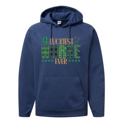 Luckiest Nurse Ever Shamrock Plaid St Patrick's Day Nurse Gift Performance Fleece Hoodie