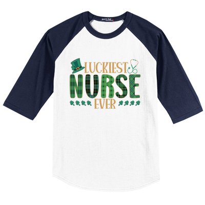 Luckiest Nurse Ever Shamrock Plaid St Patrick's Day Nurse Gift Baseball Sleeve Shirt