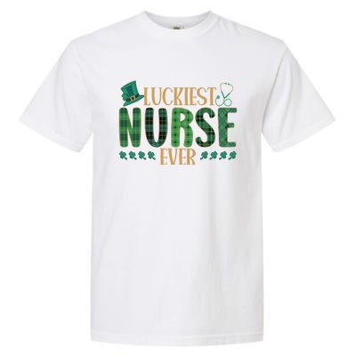 Luckiest Nurse Ever Shamrock Plaid St Patrick's Day Nurse Gift Garment-Dyed Heavyweight T-Shirt