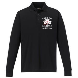 Luckiest Nurse Ever St Patrick Nurse Shamrock Gift Performance Long Sleeve Polo