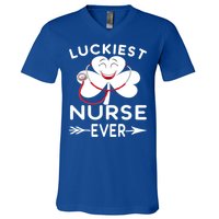 Luckiest Nurse Ever St Patrick Nurse Shamrock Gift V-Neck T-Shirt