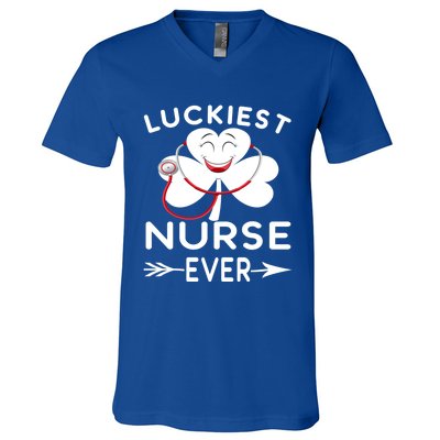 Luckiest Nurse Ever St Patrick Nurse Shamrock Gift V-Neck T-Shirt