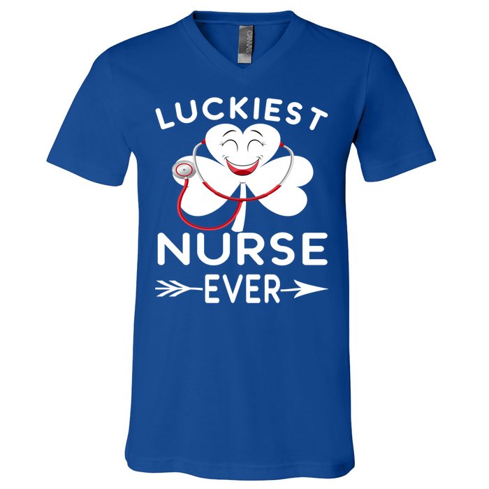 Luckiest Nurse Ever St Patrick Nurse Shamrock Gift V-Neck T-Shirt