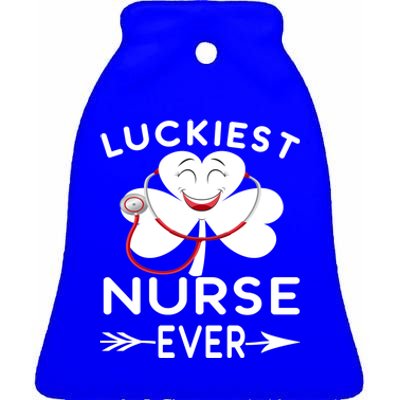 Luckiest Nurse Ever St Patrick Nurse Shamrock Gift Ceramic Bell Ornament