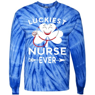 Luckiest Nurse Ever St Patrick Nurse Shamrock Gift Tie-Dye Long Sleeve Shirt