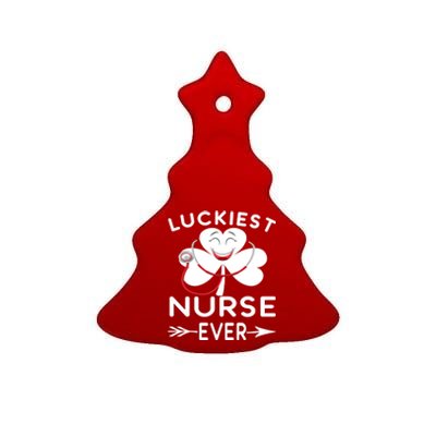 Luckiest Nurse Ever St Patrick Nurse Shamrock Gift Ceramic Tree Ornament