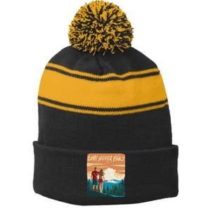 Love Never Fails Sunset Couple Stripe Pom Pom Beanie