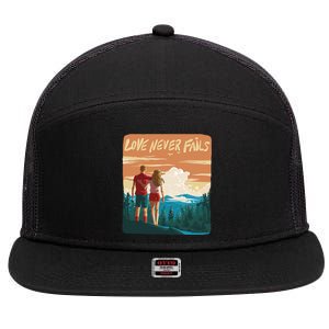 Love Never Fails Sunset Couple 7 Panel Mesh Trucker Snapback Hat