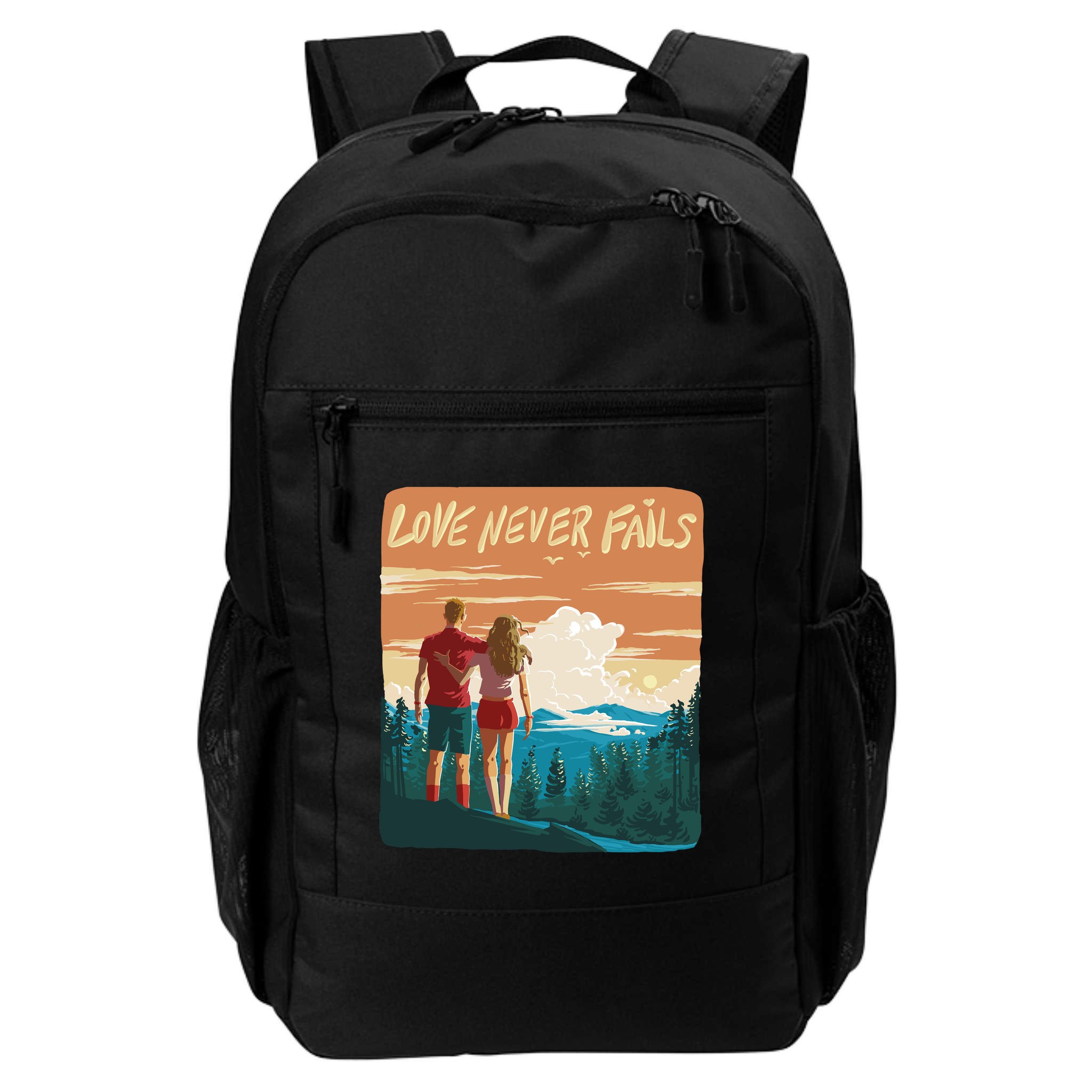Love Never Fails Sunset Couple Backpack