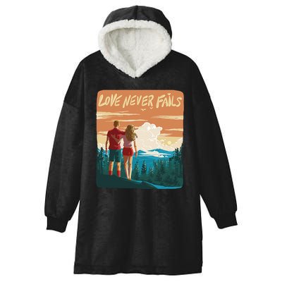 Love Never Fails Sunset Couple Hooded Wearable Blanket