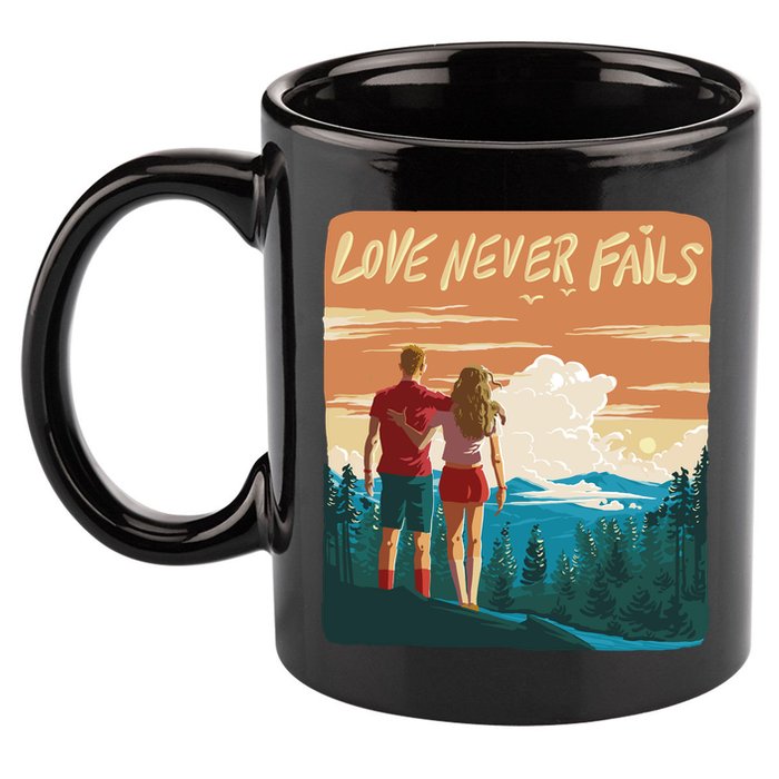 Love Never Fails Sunset Couple 11oz C Handle Ceramic Mug