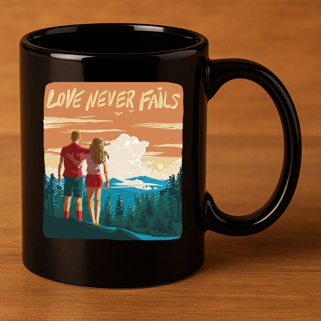 Love Never Fails Sunset Couple 11oz C Handle Ceramic Mug