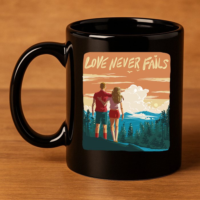 Love Never Fails Sunset Couple 11oz C Handle Ceramic Mug