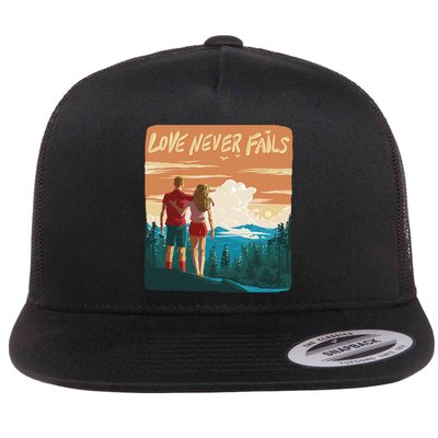 Love Never Fails Sunset Couple Flatbill Hat