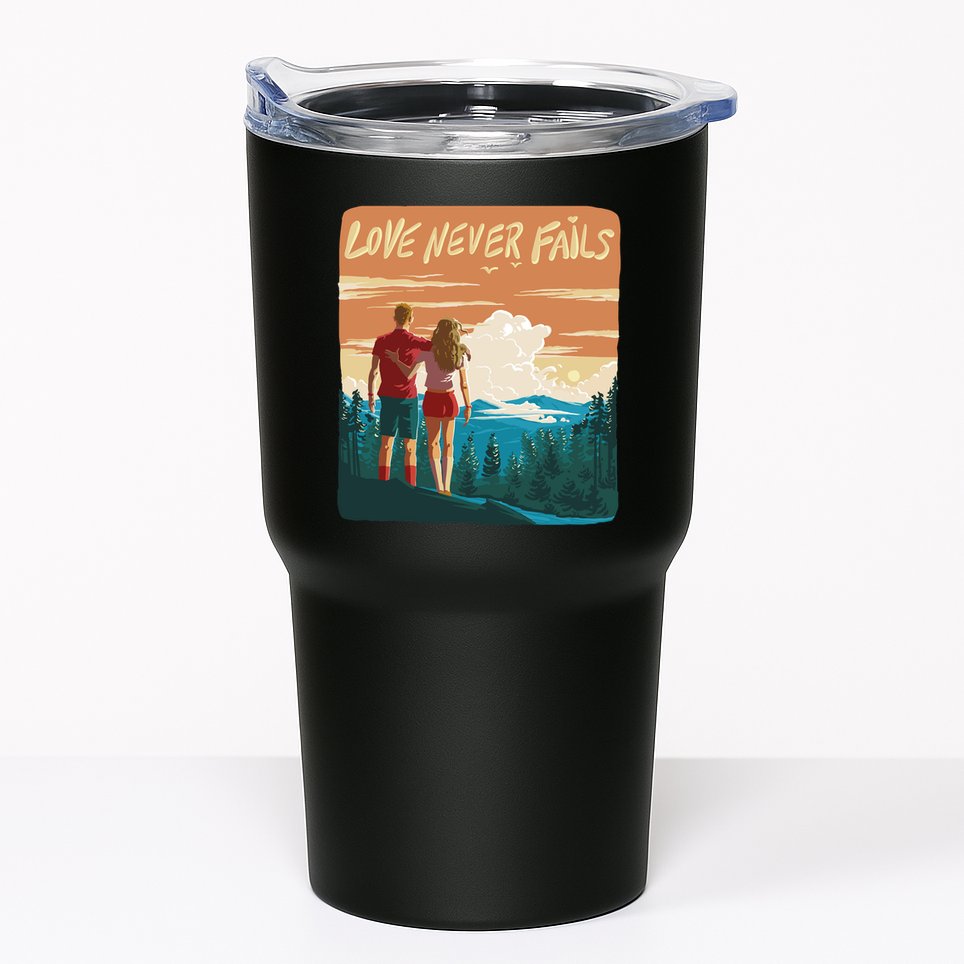 Love Never Fails Sunset Couple Tumbler