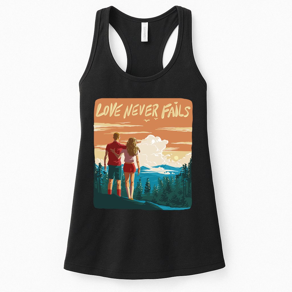 Love Never Fails Sunset Couple Womens Tank Top