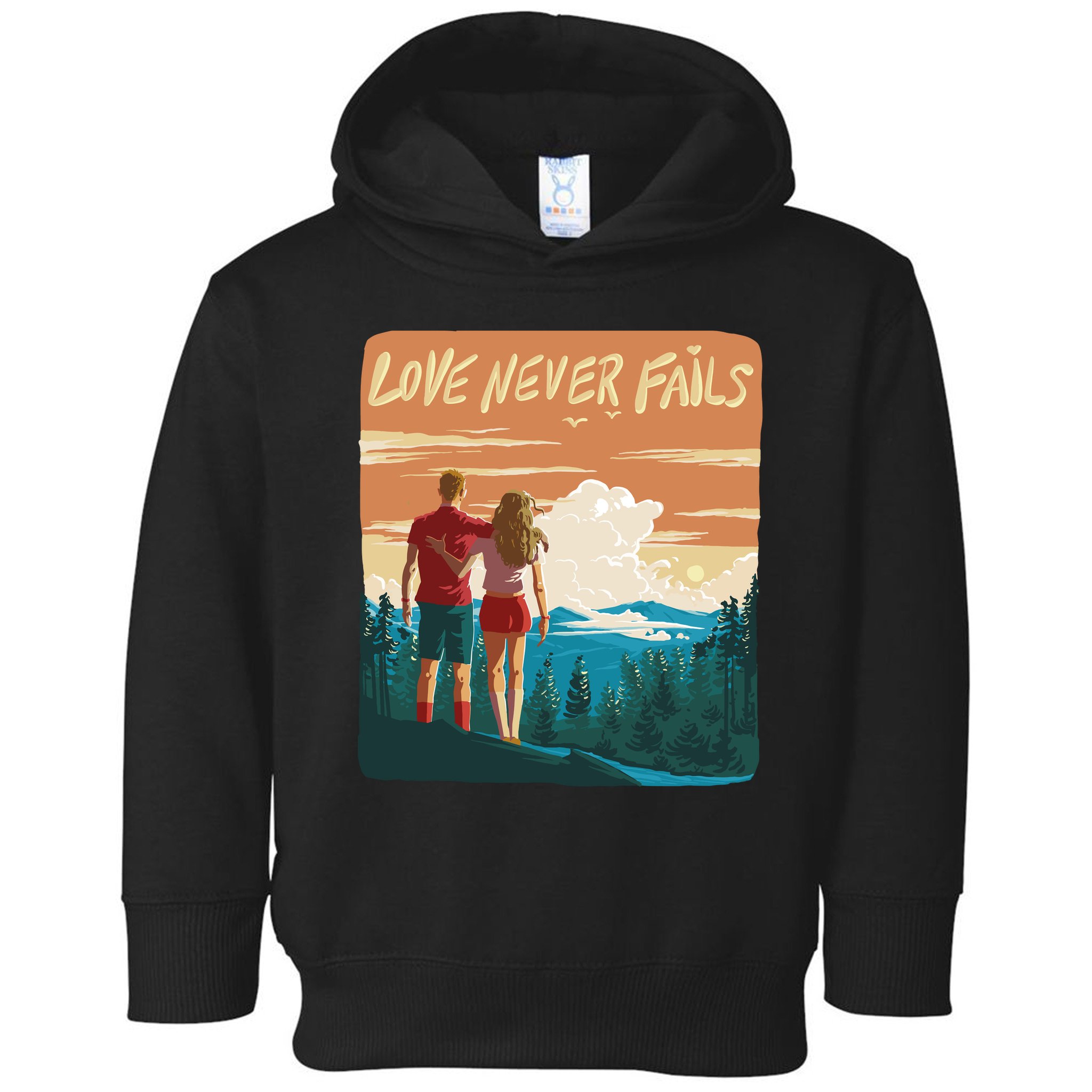 Love Never Fails Sunset Couple Toddler Hoodie
