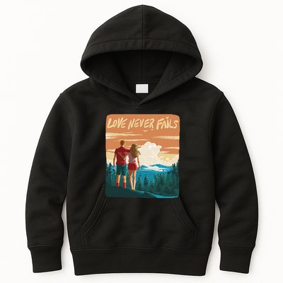 Love Never Fails Sunset Couple Kids Hoodie