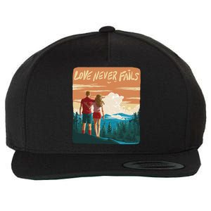 Love Never Fails Sunset Couple Wool Snapback Cap