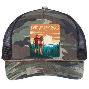 Love Never Fails Sunset Couple Retro Rope Trucker Hat Cap