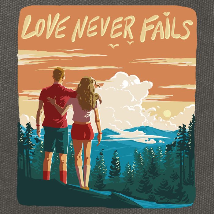 Love Never Fails Sunset Couple Cotton Canvas Backpack